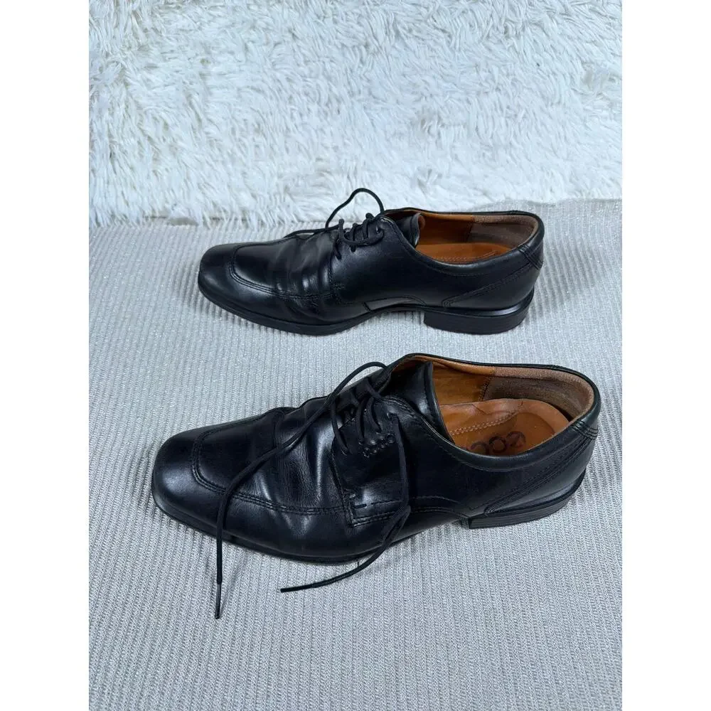 Ecco Shoes Mens Size 41 EU Black Leather Oxford Extra Width Made Portugal